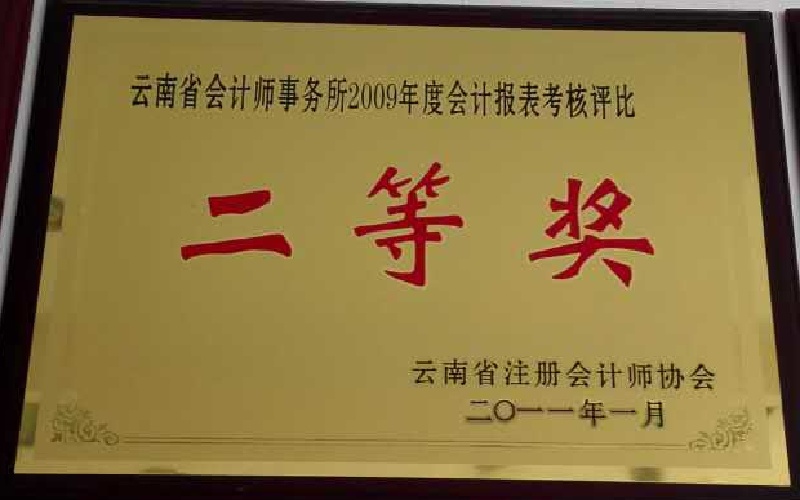 2009年度会计报表考核评比二等奖