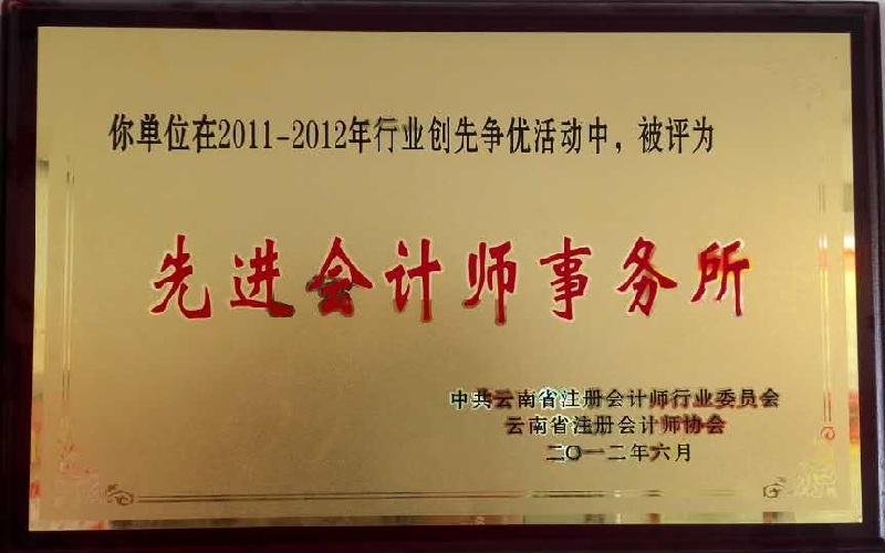 2012年6月创先争优活动被评为先进会计师事务所