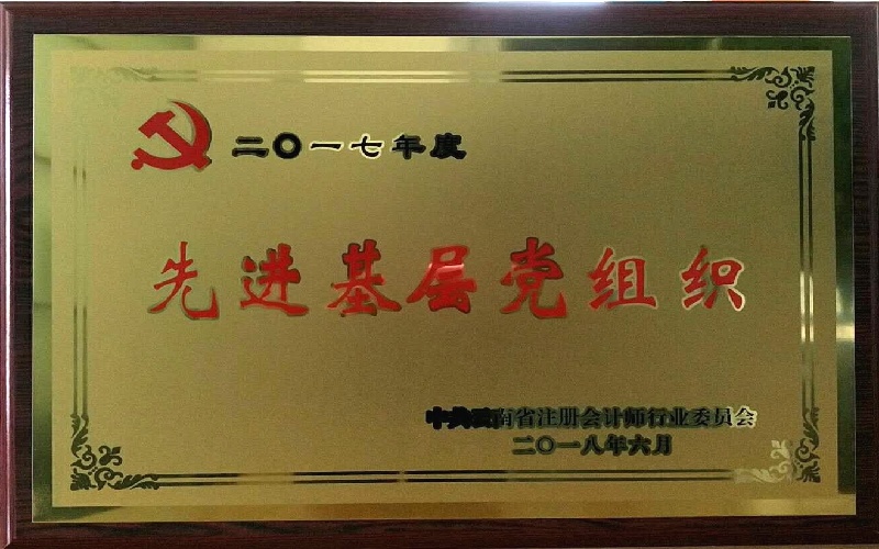 2017年度先进基层党组织牌匾