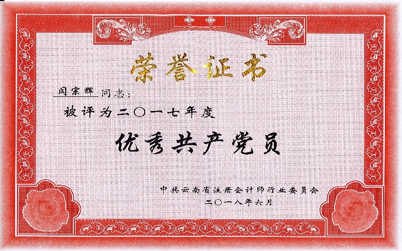 行业党委2017年度优秀共产党员——闫宗辉