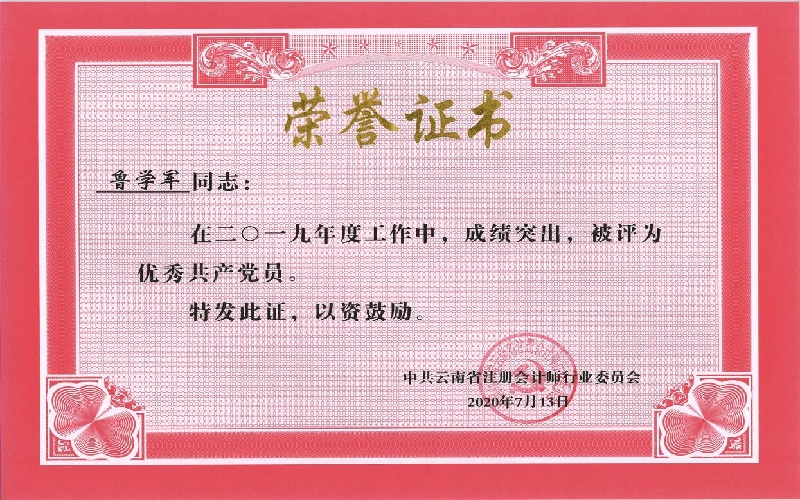 鲁学军——2019年度优秀共产党员（行业党委）