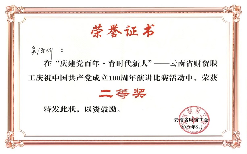 吴传印-云南省财贸工会演讲比赛二等奖